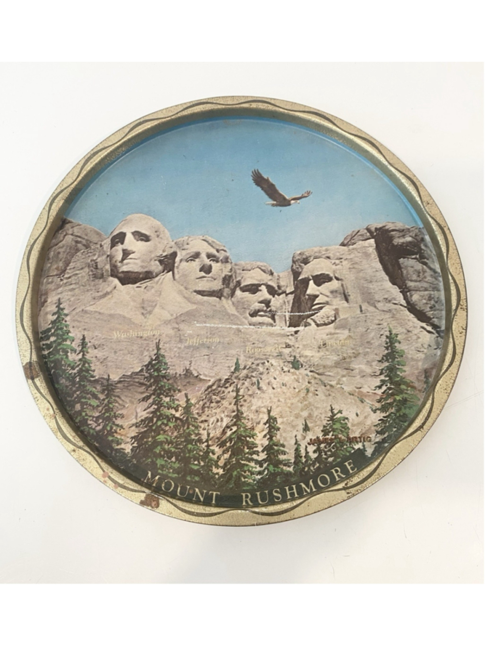 Vintage Mount Rushmore 11” Metal Souvenir Tray South Dakota Presidents Eagle